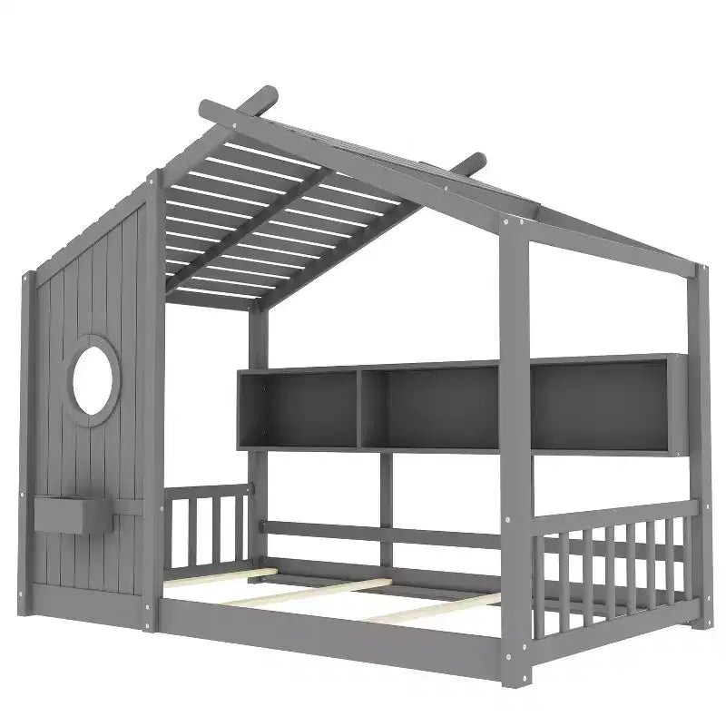 Lit cabane cabane Montessori pour enfant avec étagère de rangement - ModernLuxe
