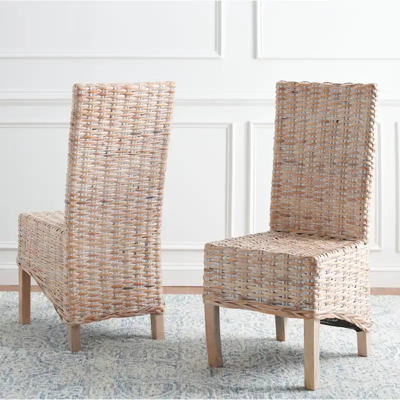 Lot de 2 chaises de salle à manger en osier naturel L 48 cm x P 56 cm x H 104 cm, style bohème côtier