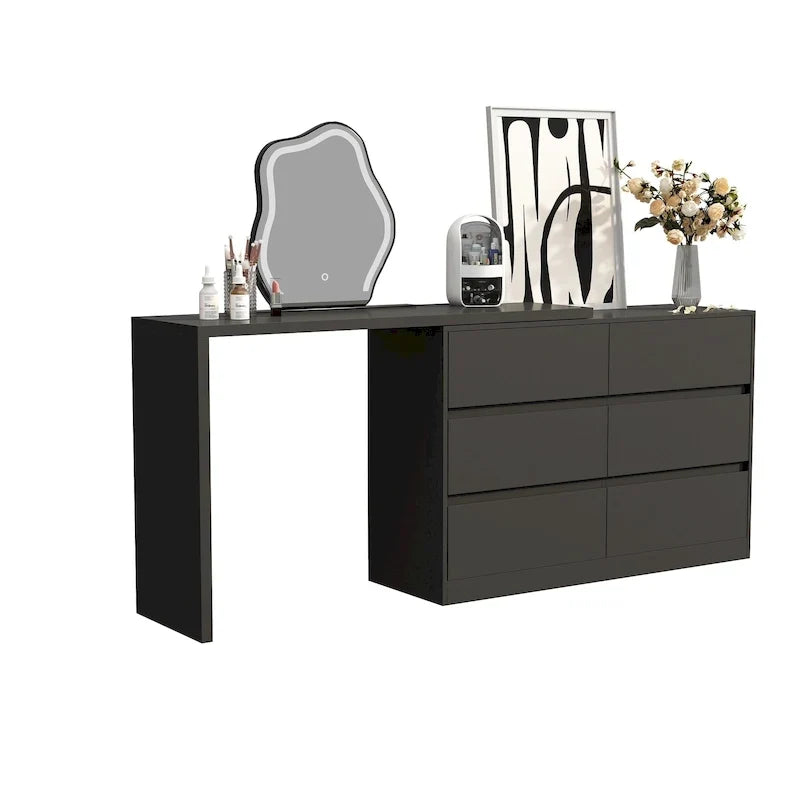 Commode pivotante 32,7H et bureau coiffeuse 6 tiroirs Blanc/Noir