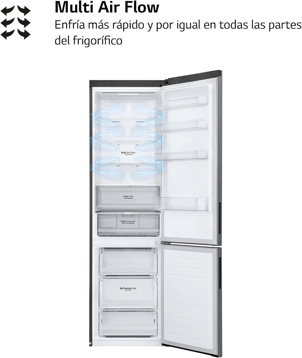 LG GBP61DSXGC – Réfrigérateur combiné No Frost avec congélateur, compresseur Smart Inverter, inox anti-traces, 186 cm, 341 L