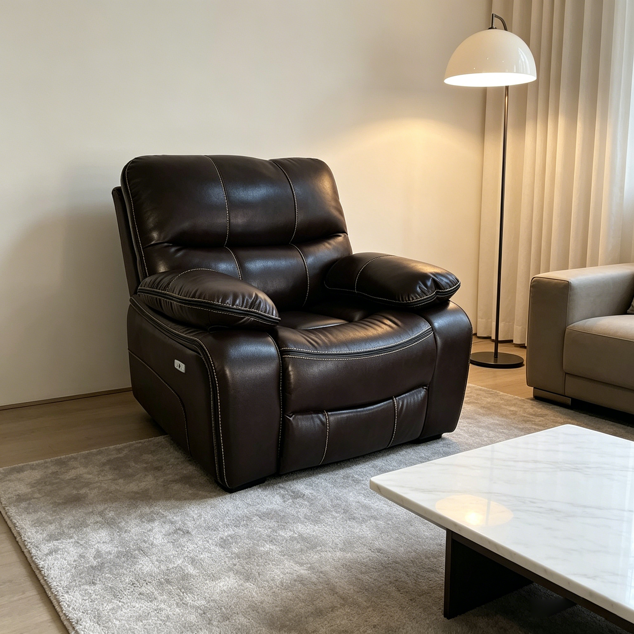 Grain Leather Recliner – Black