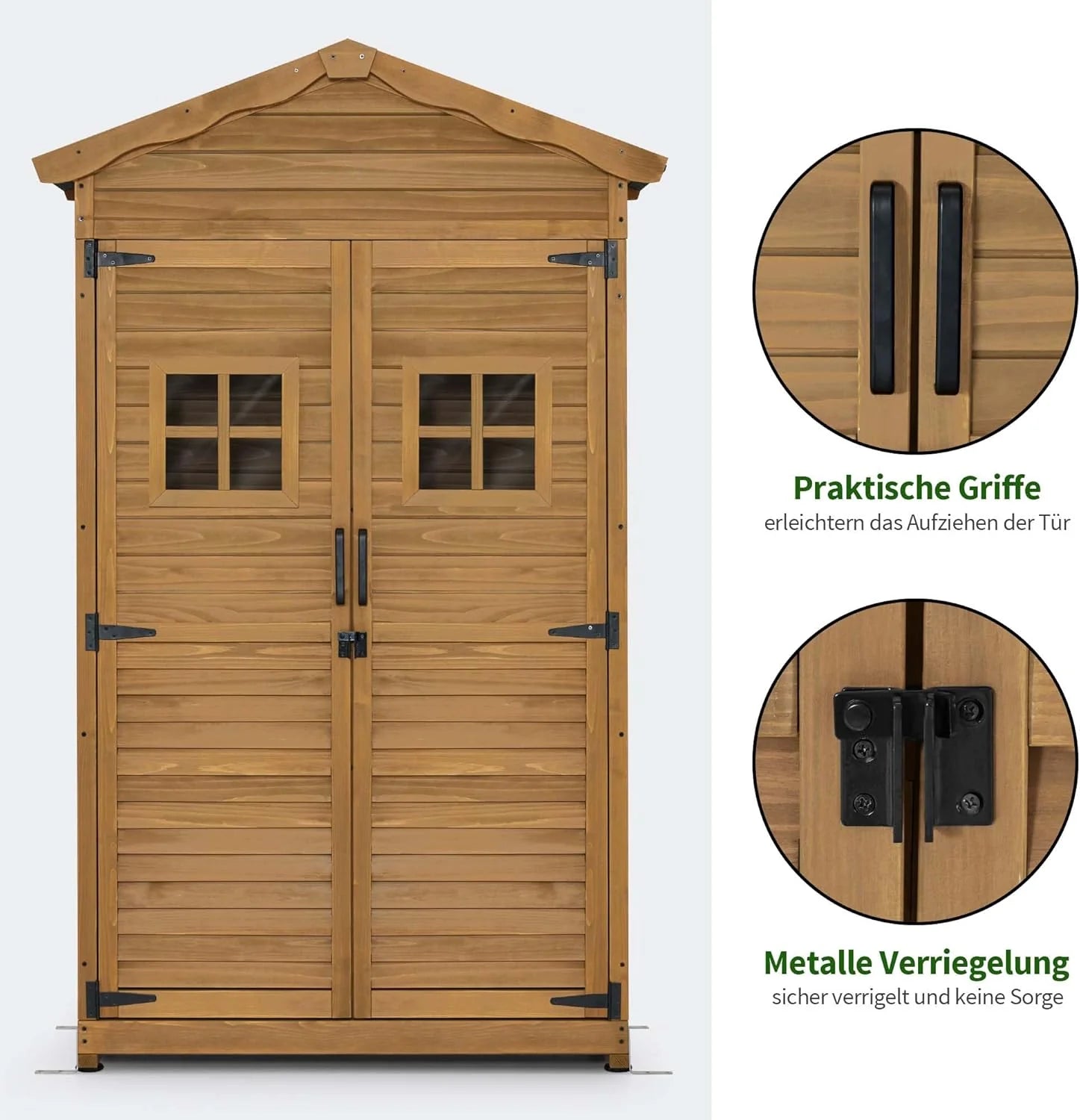M MCombo Armoire de jardin en bois résistante aux intempéries, armoire à outils extérieure 57 × 109 × 180 cm, modèle 1152, naturel