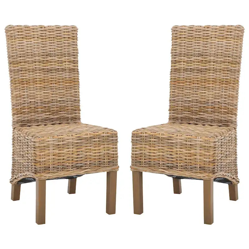 Lot de 2 chaises de salle à manger en osier naturel L 48 cm x P 56 cm x H 104 cm, style bohème côtier
