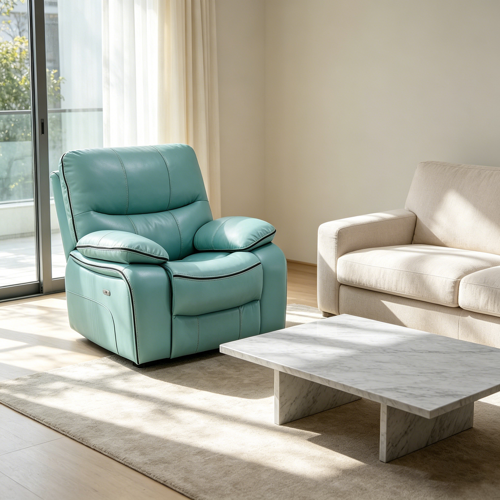 Grain Leather Recliner – Blue