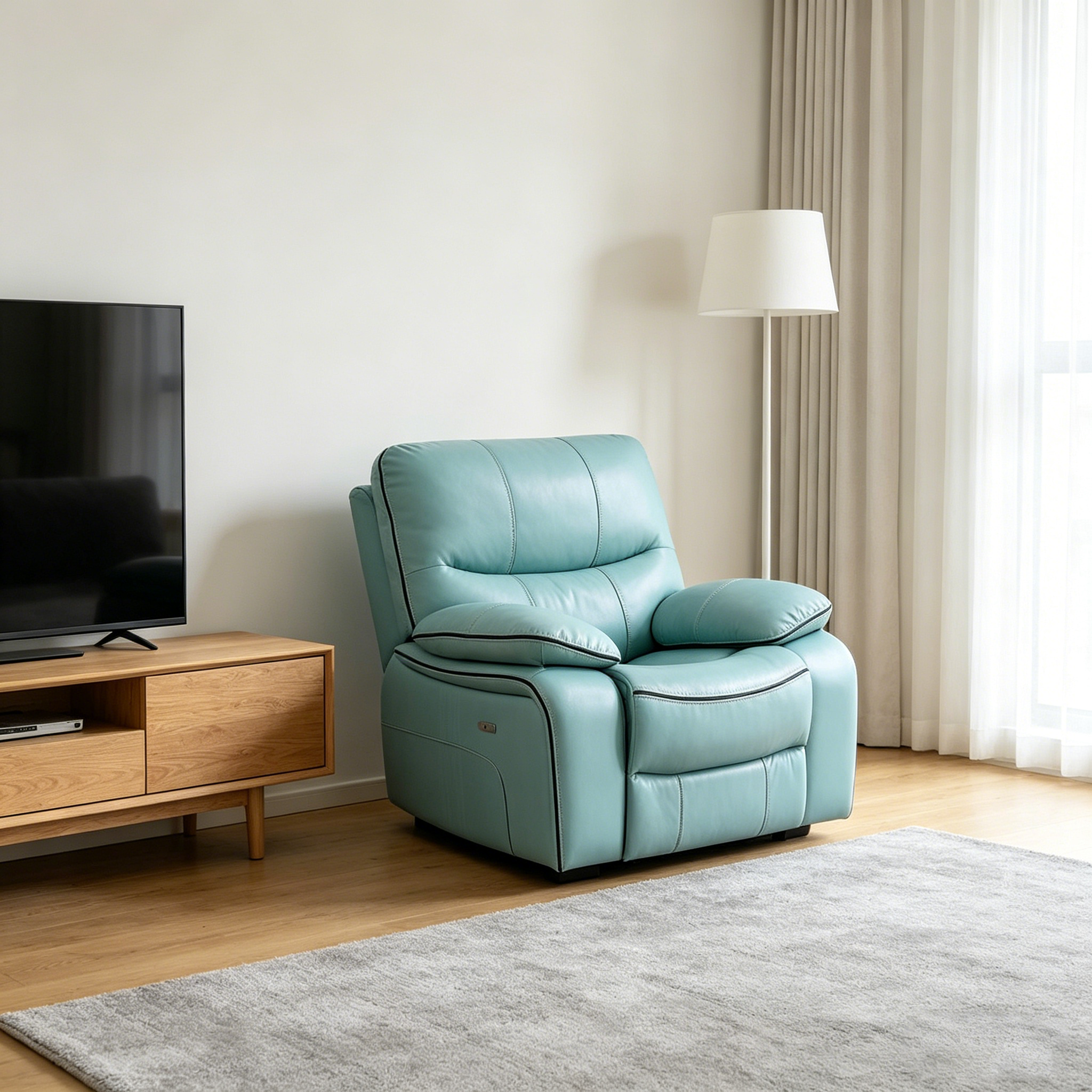 Grain Leather Recliner – Blue
