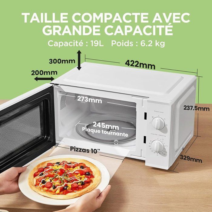 Micro-ondes pose libre - COMFEE CMO-MP012OC(BK) - Inverter - 6,2kg - L42,2 x P32,9 x H23,8 cm - 700W - 19L - Noir