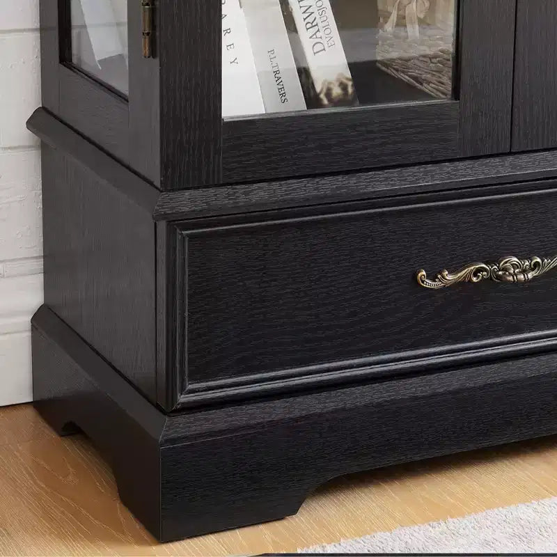 Vitrine en verre éclairée avec étagères réglables - Vitrine élégante à 2 portes et tiroir intégré, ampoule incluse