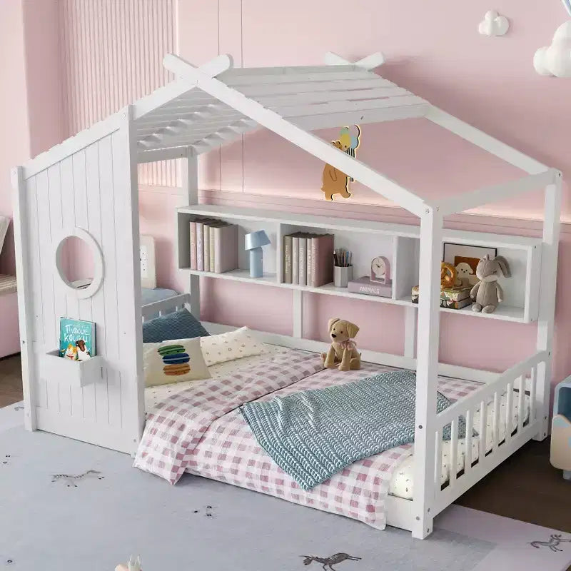 Lit cabane cabane Montessori pour enfant avec étagère de rangement - ModernLuxe