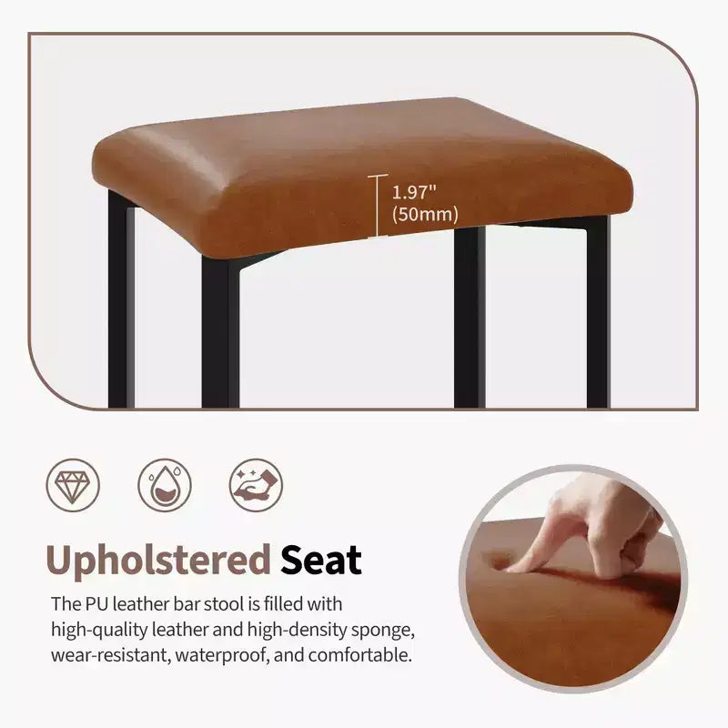 24 tabourets de bar avec revêtement en cuir PU de 5 cm d'épaisseur pour îlot de cuisine, comptoir de bar