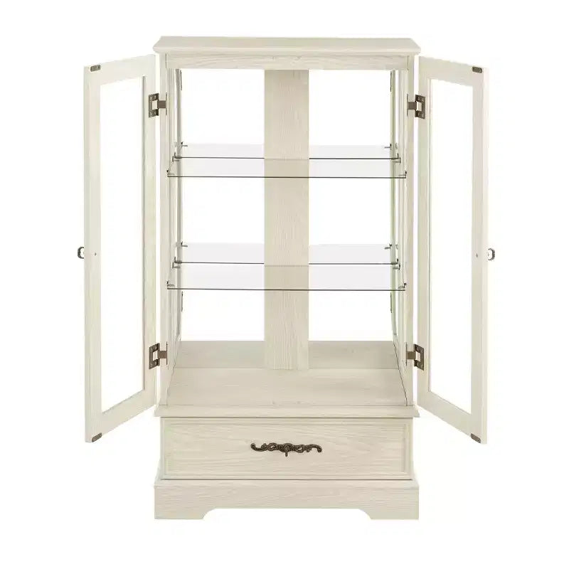 Vitrine en verre éclairée avec étagères réglables - Vitrine élégante à 2 portes et tiroir intégré, ampoule incluse