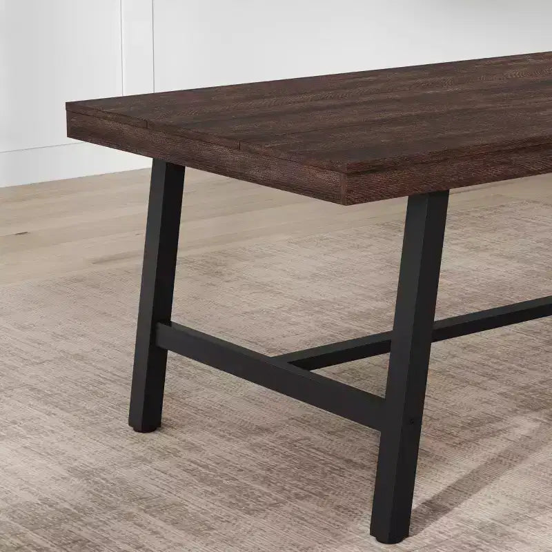 Table de salle à manger de 180 cm pour 6-8 personnes, grande table rectangulaire industrielle avec plateau en bois et pieds en métal pour cuisine et salle à manger, grise