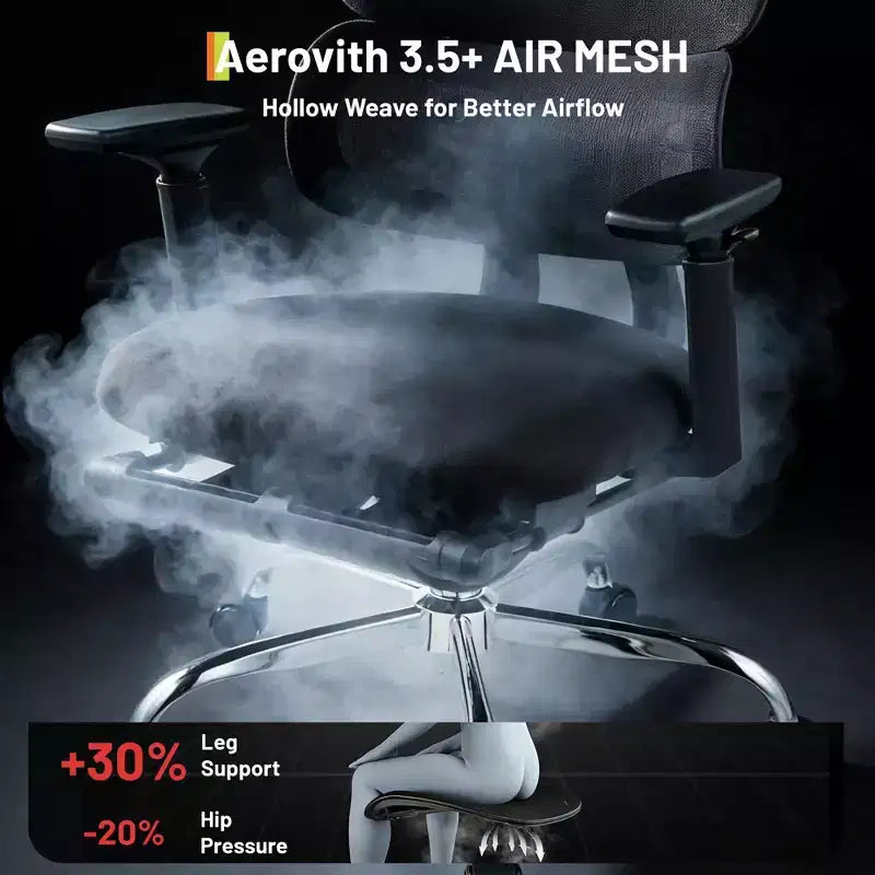 Chaise de bureau ergonomique en maille, Chaise de bureau à dossier haut avec support lombaire réglable 136 kg, Accoudoirs relevables 4D, Dossier inclinable sur 3 niveaux, Appuie-tête 3D, Roues en PU