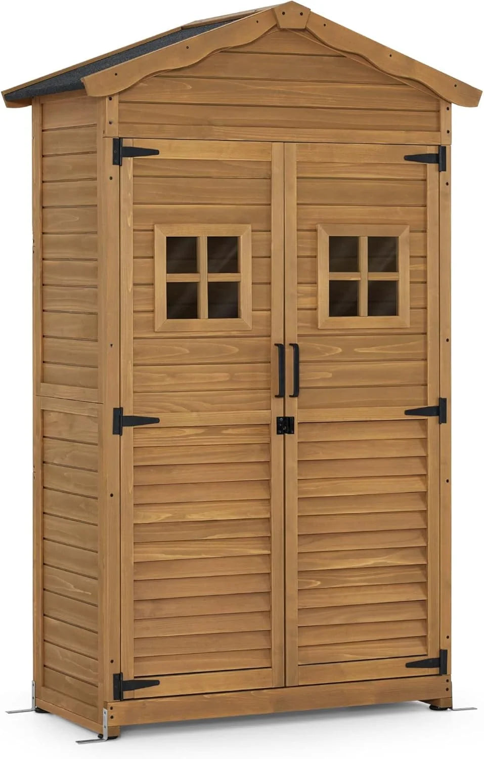 M MCombo Armoire de jardin en bois résistante aux intempéries, armoire à outils extérieure 57 × 109 × 180 cm, modèle 1152, naturel
