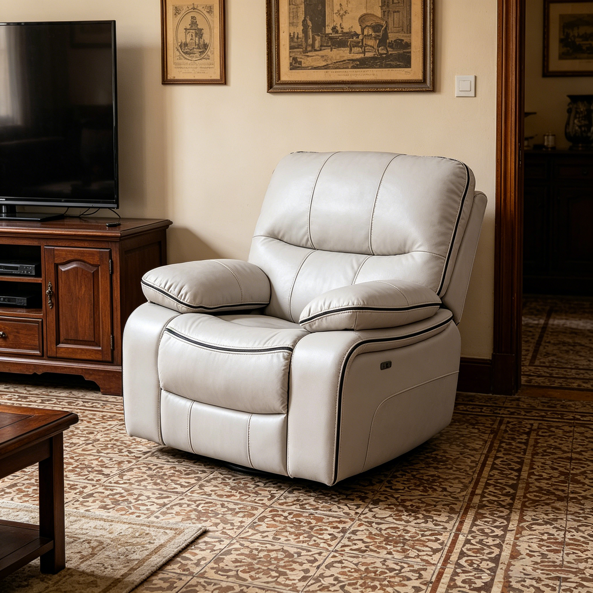 Grain Leather Recliner – White