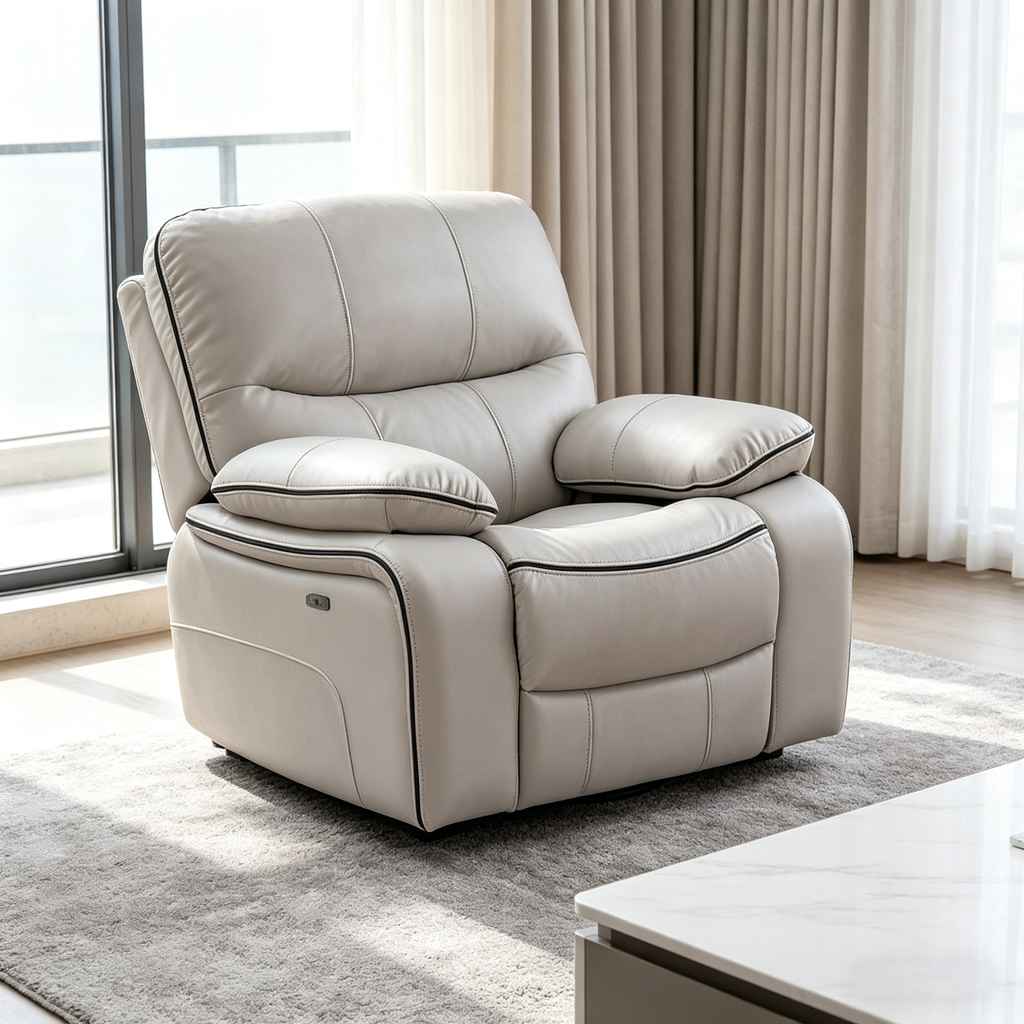 Grain Leather Recliner – White