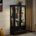 Vitrine en verre éclairée avec étagères réglables - Vitrine élégante à 2 portes et tiroir intégré, ampoule incluse