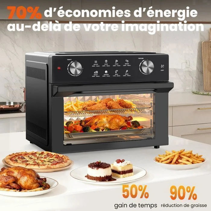 Mini four professionnel - Four a air, 30L/21 Programmes/30-230℃,  Lumière intégrée, Cavité et plateaux en acier inoxydable