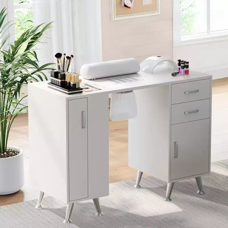 Table de manucure GustoWave de 42,5 po avec repose-poignet et aspirateur de poussière, bureau à ongles avec casier coulissant vertical, blanc