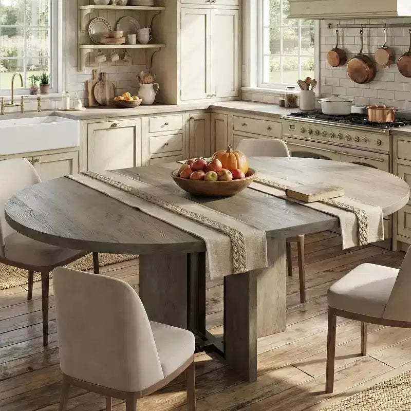 Table à manger ronde extensible 47-63 pour 4-8 personnes, table de cuisine extensible en bois de style ferme avec cadre métallique, ovale peu encombrante pour appartement, gris rétro