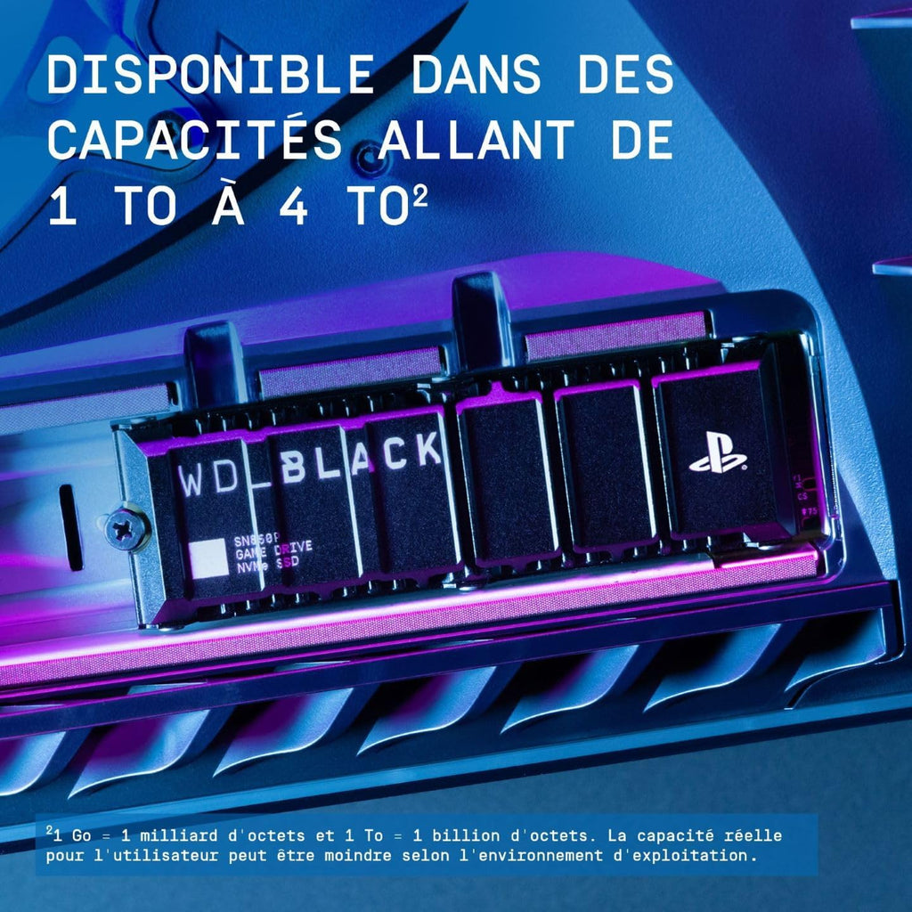 WD_BLACK SN850P 2 To PS5 SSD, Disque SSD interne, Lecture jusqu'à 7300 Mo/s, M.2 2280 PCIe NVMe, Carte d'extension PS5, Officielle pour et PS5 Consoles, avec dissipateur Thermique, Noir