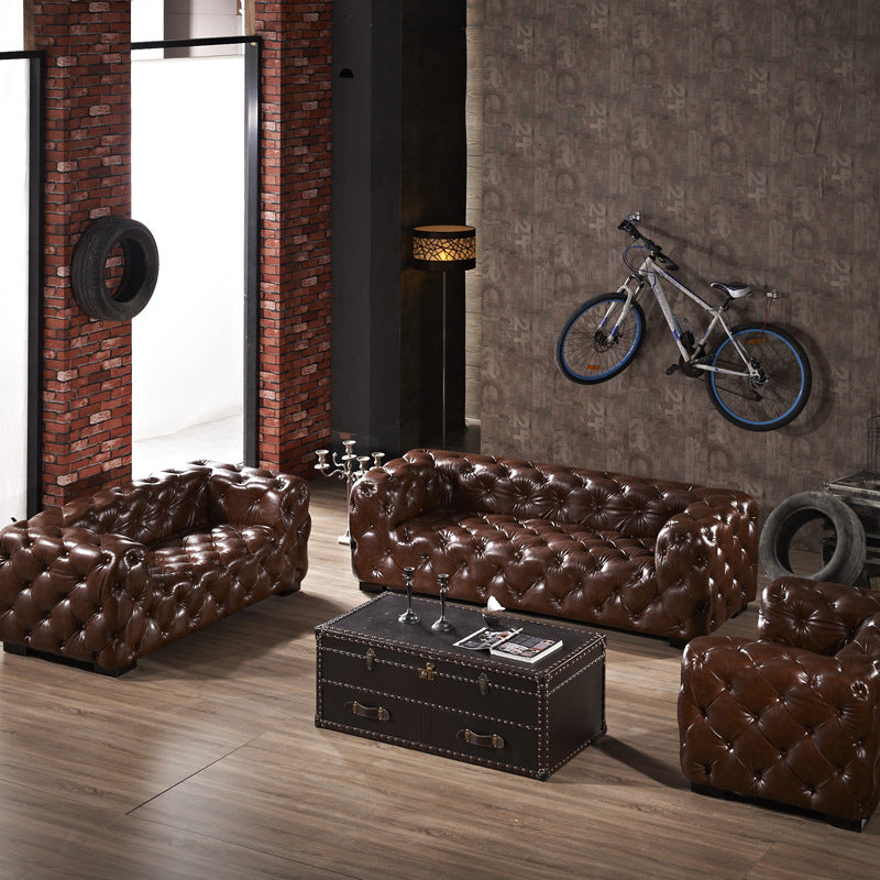 Industrial Leather Tufted Sofa
