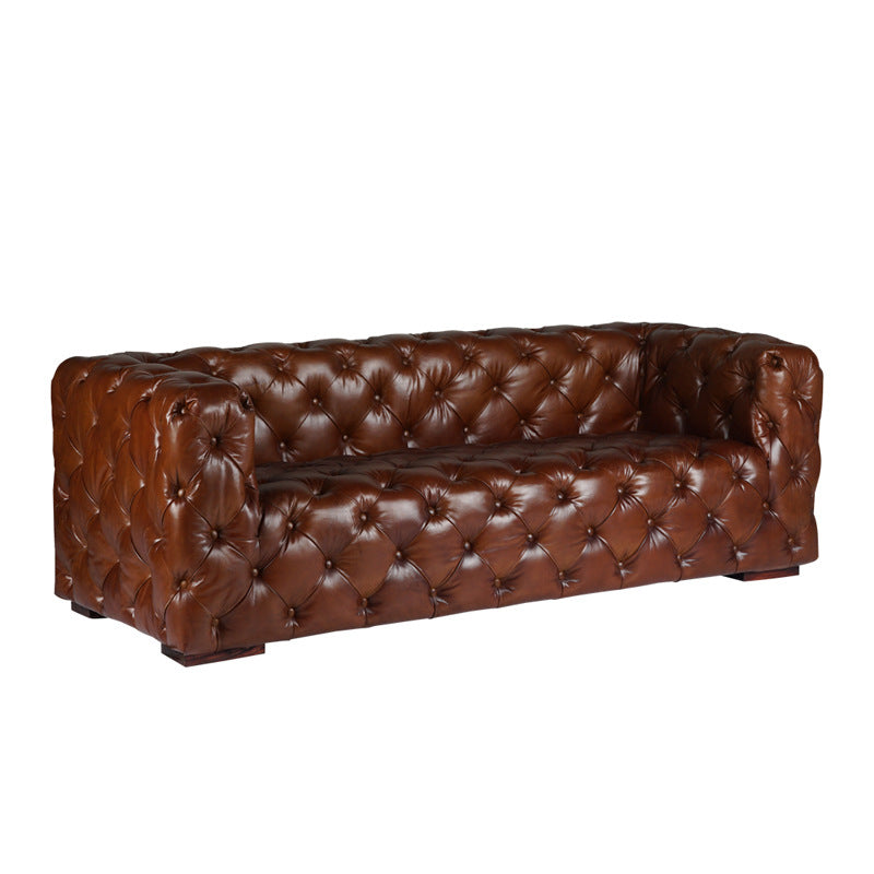 Industrial Leather Tufted Sofa