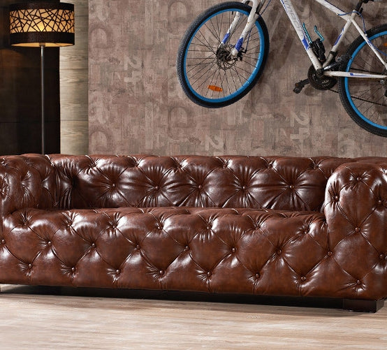 Industrial Leather Tufted Sofa