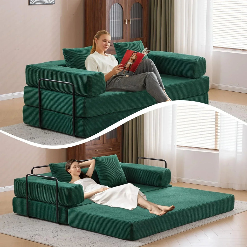 Canapé-lit convertible avec dossier à oreillers en tissu chenille pour salon et chambre
