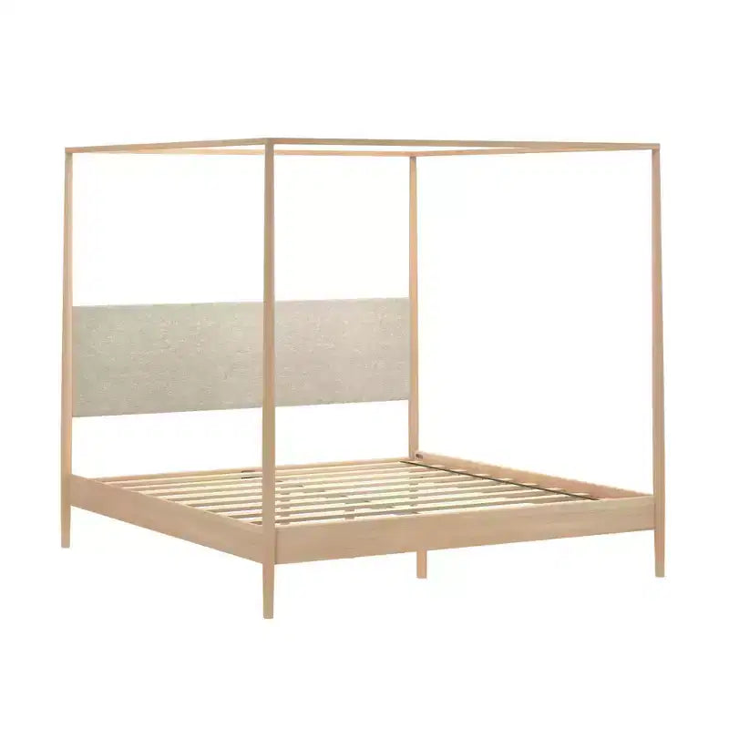 Lit à baldaquin Harbor King avec tête de lit rembourrée, Blond/Swiss Coffee (MD2411-01)