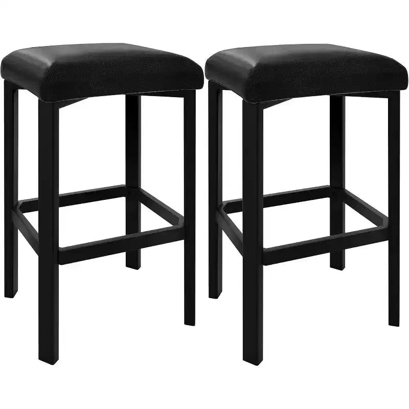 Lot de 2 tabourets de bar de 61 cm, sièges en cuir synthétique avec rembourrage épais et repose-pieds, cadre en métal moderne avec pieds réglables pour îlot de cuisine, comptoir de bar