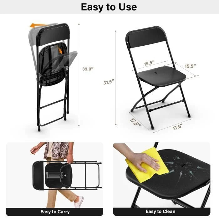 Lot de 10 chaises pliantes blanches en plastique, chaises pliantes portables pour jardin extérieur