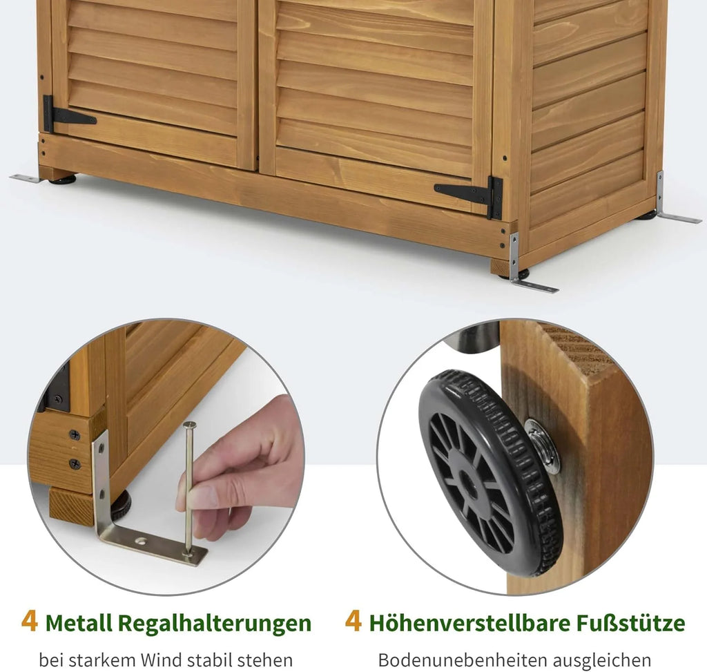 M MCombo Armoire de jardin en bois résistante aux intempéries, armoire à outils extérieure 57 × 109 × 180 cm, modèle 1152, naturel