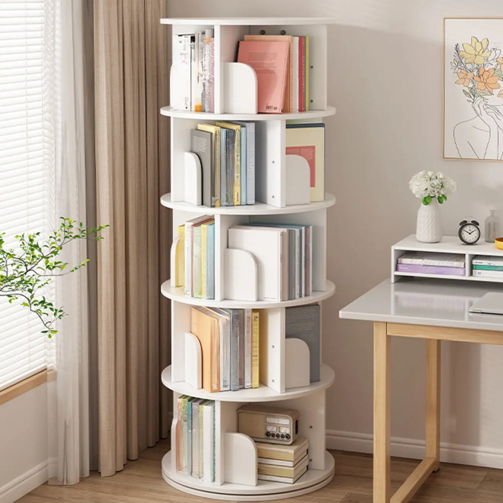 Bibliothèque cylindrique en bois brun à dos ouvert et rotative