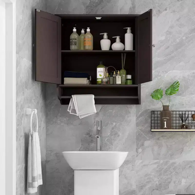 Armoire de salle de bain murale Costway avec barre porte-serviettes marron/gris