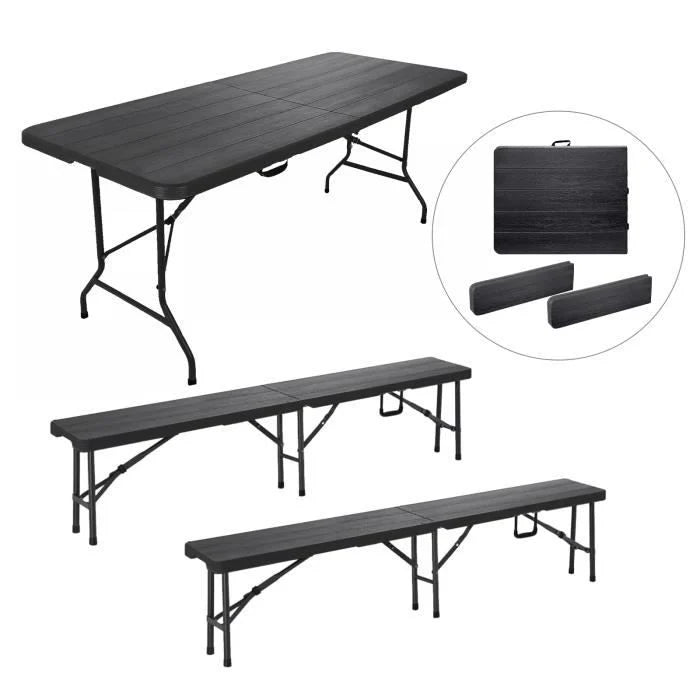 Ensemble Table et 2 Bancs Pliante - Sleivant Table de Jardin 6-8 Personnes - Table Camping Exterieur (1xTable +2 Bancs)