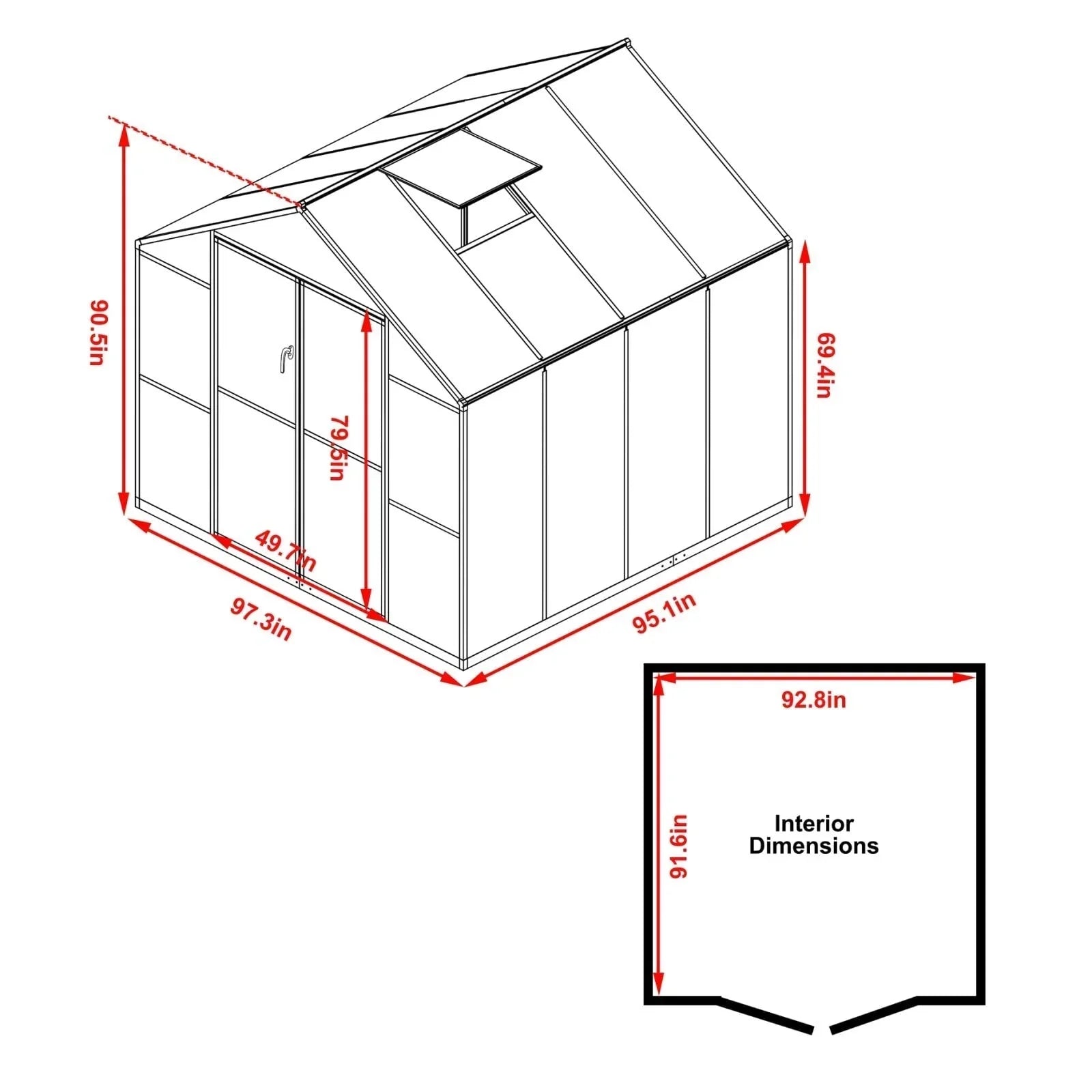 Serre de jardin aluminium VEIKOUS avec évent de toit réglable et porte verrouillable Grise