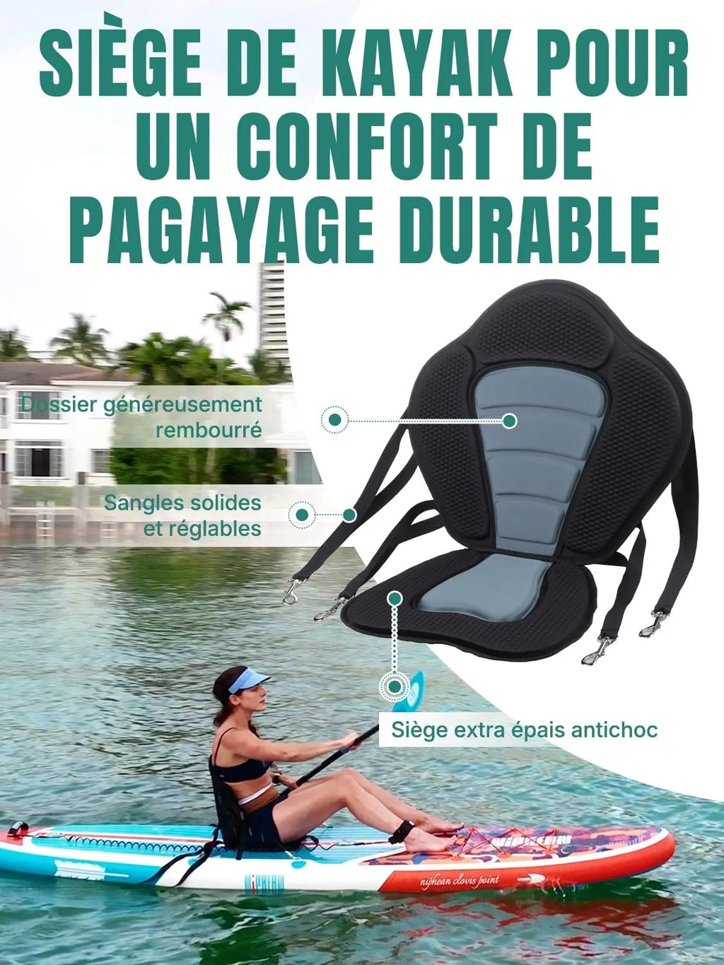 Niphean Paddle Gonflable Adulte avec Tous Les Accessoires, 320cm Planches de Stand Up Paddle Gonflables pour Tous Les Niveaux, Sup avec Capacité 200 kg pour 2 Personnes, Paddle Gonflable avec Siège
