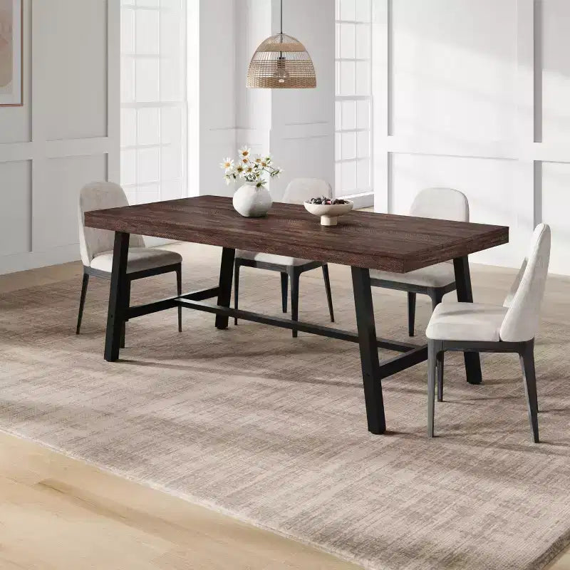Table de salle à manger de 180 cm pour 6-8 personnes, grande table rectangulaire industrielle avec plateau en bois et pieds en métal pour cuisine et salle à manger, grise