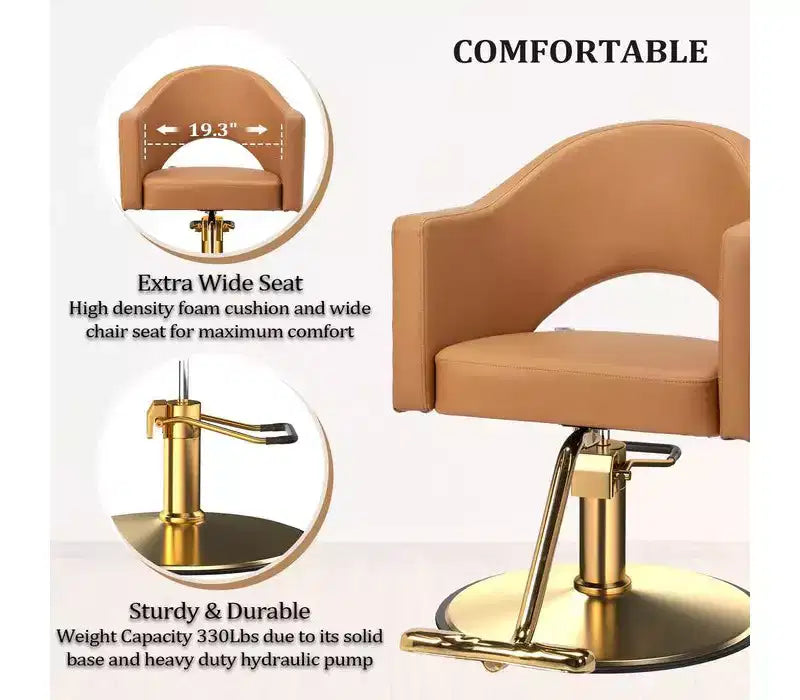 Chaise de coiffure pivotante Karl Home noire robuste à 360° avec dossier à motif losanges et repose-pieds doré