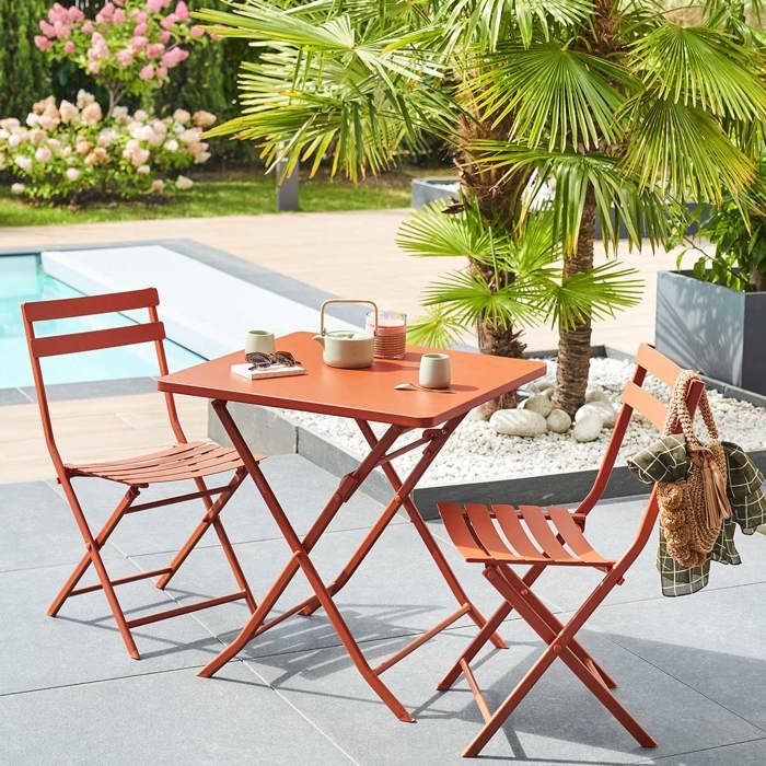 Table de jardin pliante carrée "Greensboro" pétrole 2 places en acier traité époxy - Hespéride