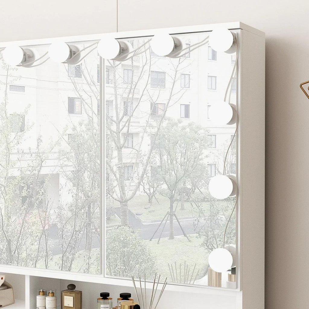 Coiffeuse avec miroir triptyque éclairage certifié et plateau en verre