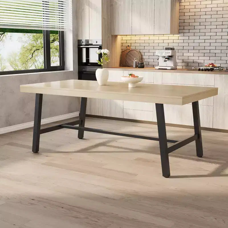 Table de salle à manger de 180 cm pour 6-8 personnes, grande table rectangulaire industrielle avec plateau en bois et pieds en métal pour cuisine et salle à manger, grise