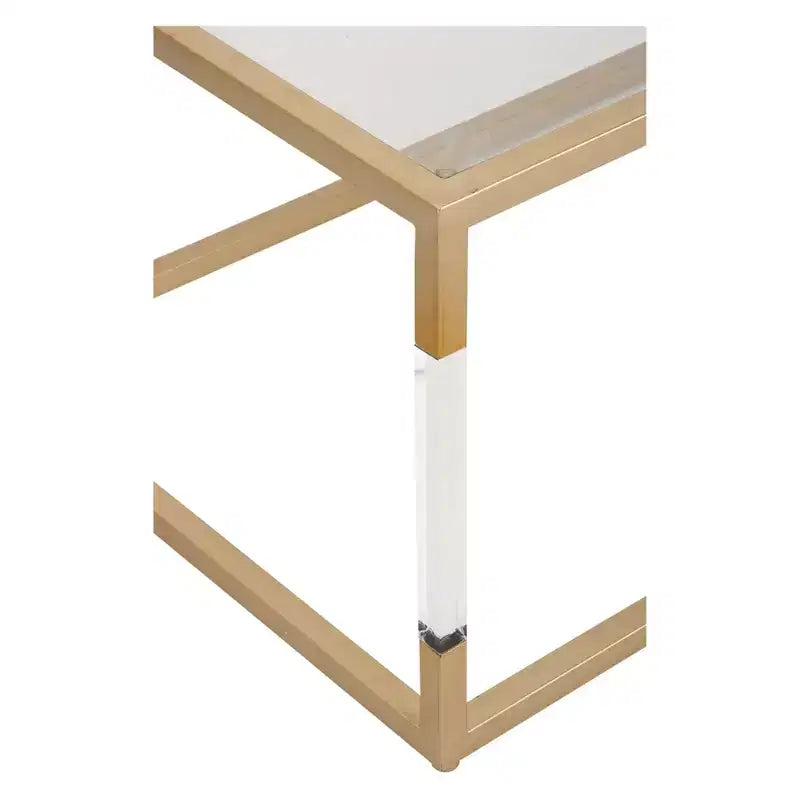 Table basse en métal et verre doré - Olivia & May : Cadre en fer élégant, aucun assemblage requis, design contemporain