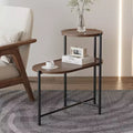 Petite table basse à 2 niveaux Noyer Marron, Étagère de rangement en bois Cadre en métal Table d'appoint pour canapé de salon