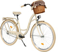 MILORD Vélo 26 pouces, 3 vitesses, crème et marron, avec panier et porte-bagages, vélo hollandais de ville rétro vintage
