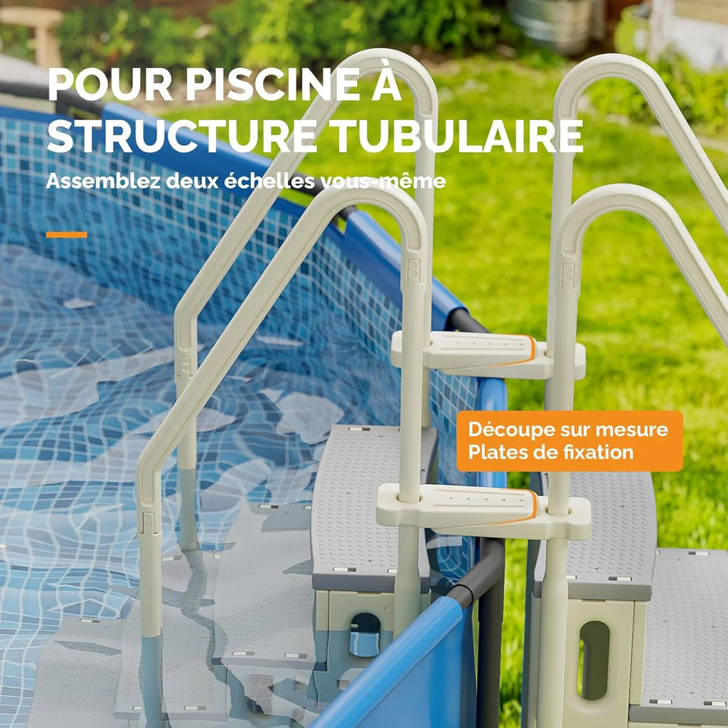 BONNLO Échelle de Piscine Antidérapante PE, Escalier de Piscine, Adaptée aux Piscines Hors Sol et Creusées Intérieur Extérieur, Blanc Cassé (Blanc + Pédale Grise, 4)