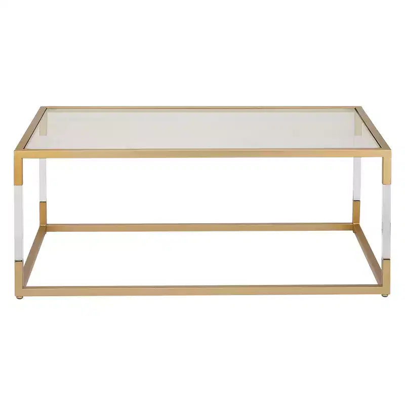 Table basse en métal et verre doré - Olivia & May : Cadre en fer élégant, aucun assemblage requis, design contemporain