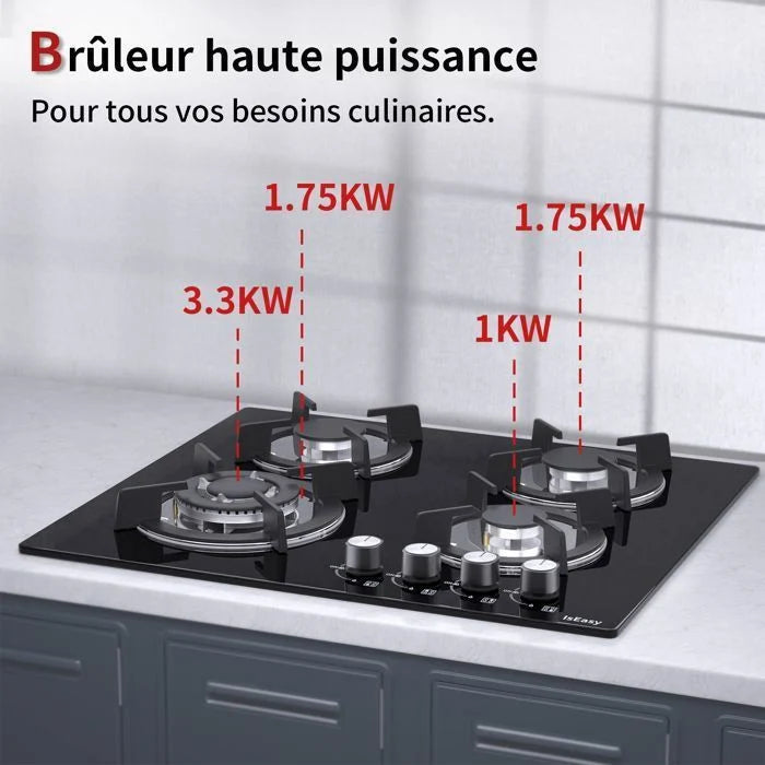 Plaque gaz ISEASY 3 feux encastrable 60x52 cm