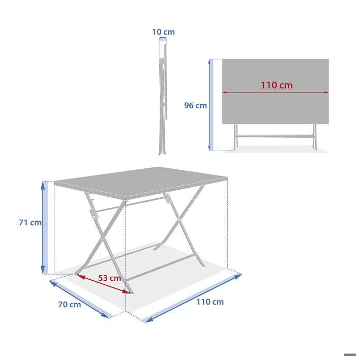 Table de jardin pliante carrée "Greensboro" pétrole 2 places en acier traité époxy - Hespéride