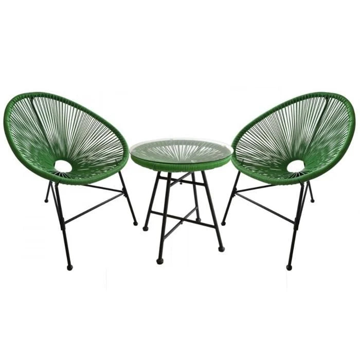 ACAPULCO - Ensemble de 2 fauteuils et table basse beige